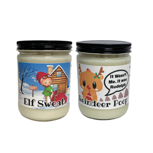 Elf Sweat and Reindeer Poop- Set of Two- 16oz Handmade Soy Wax Candles