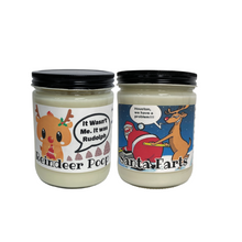 Load image into Gallery viewer, Santa Farts and Reindeer Poop- Set of Two- 16oz Handmade Soy Wax Candles