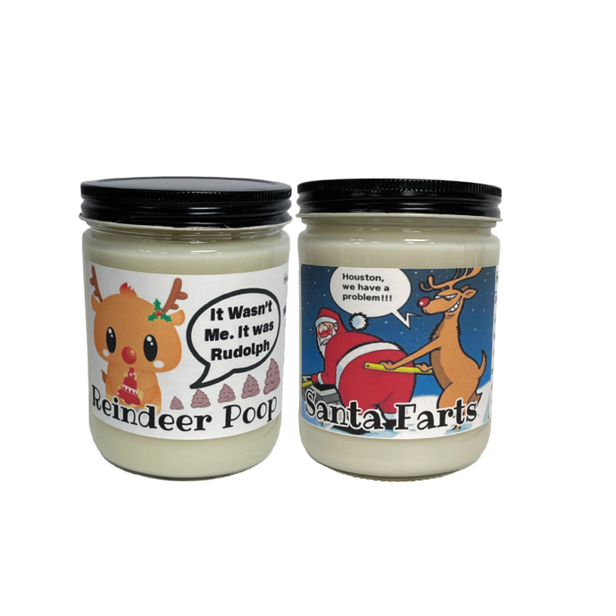 Santa Farts and Reindeer Poop- Set of Two- 16oz Handmade Soy Wax Candles