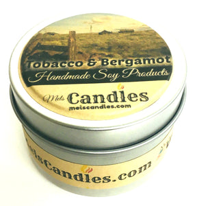 Tobacco and Bergamot 4 Ounce Handmade Soy Candle Tin