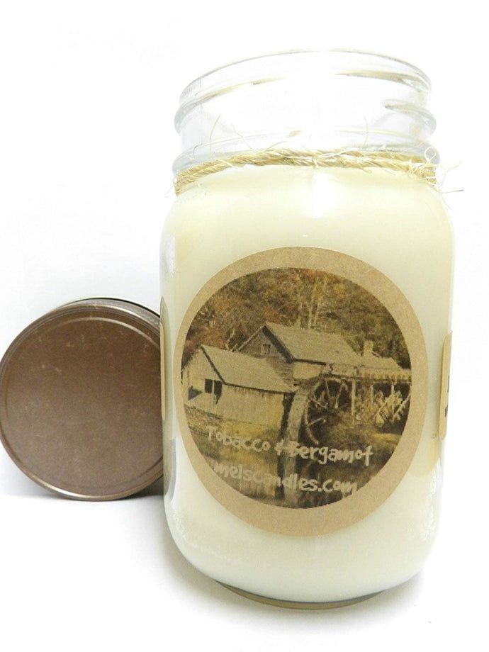 Tobacco and Bergamot 16 Ounce Country Jar 100% Soy Candle - Handmade in USA - mels-candles-more