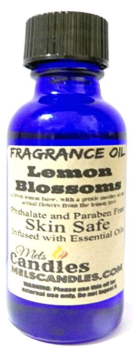 Lemon Blossoms 1oz   29.5ml Premium Grade a Fragrance Oil, 1oz Blue Glass Bottle -Skin Safe Oil, Candles, Lotions Soap and More - mels-candles-more