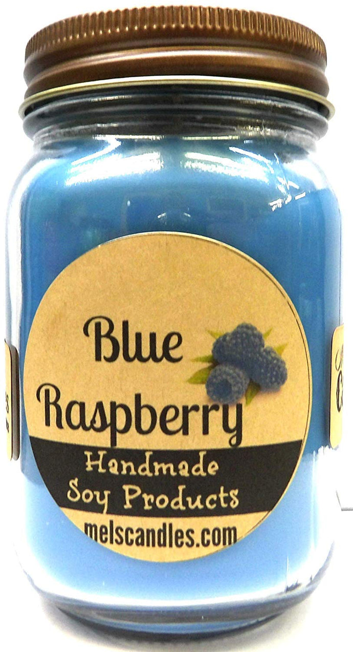 Blue Raspberry 16 Ounce Country Jar 100% Soy Candle - Handmade in USA - mels-candles-more