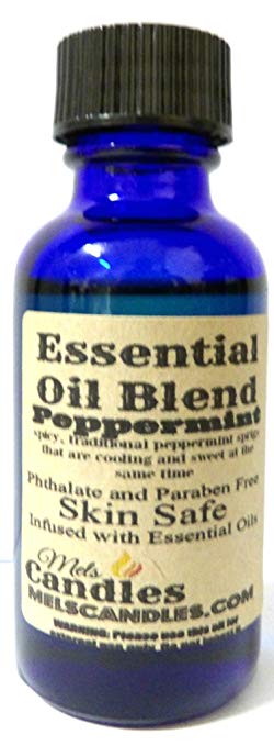 Peppermint 1oz 29.5ml Blue Glass Bottle of PREMIUM skin safe fragrance oil - mels-candles-more