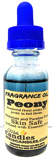 Peony 1oz 29.5ml Blue Glass Bottle of Premium Grade Skin Safe Fragrance Oil, Candles, Lotions Soap and More - mels-candles-more