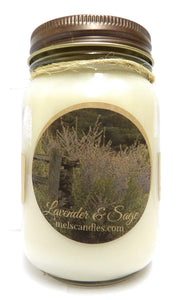 Lavender and Sage 16 Ounce Country Jar 100% Soy Candle - Handmade in USA - mels-candles-more