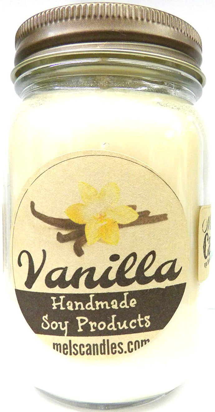 Vanilla 16 Ounce Country Jar 100% Soy Candle - Handmade in USA - mels-candles-more