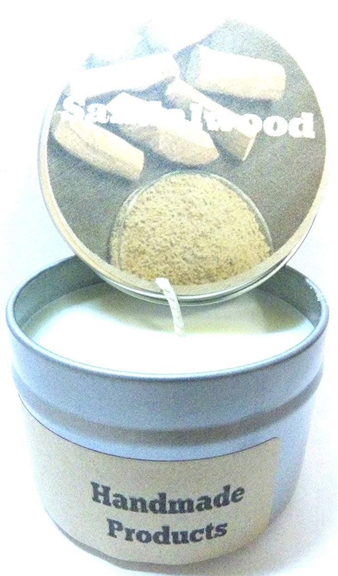 Sandalwood 4oz All Natural Hand Made Soy Candle Tin Approximate Burn Time 30 Hours - mels-candles-more