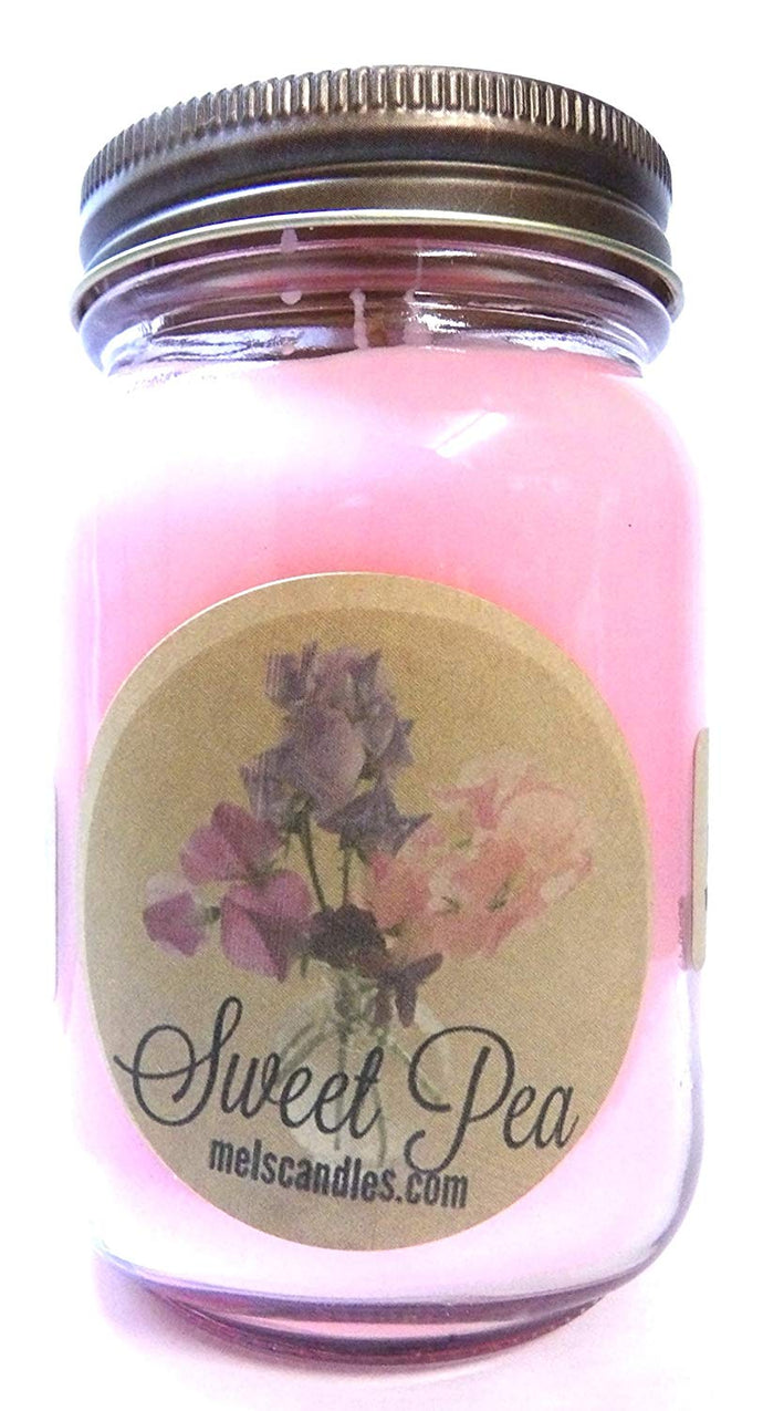 Sweet Pea 16 Ounce Country Jar 100% Soy Candle - Handmade in USA - mels-candles-more