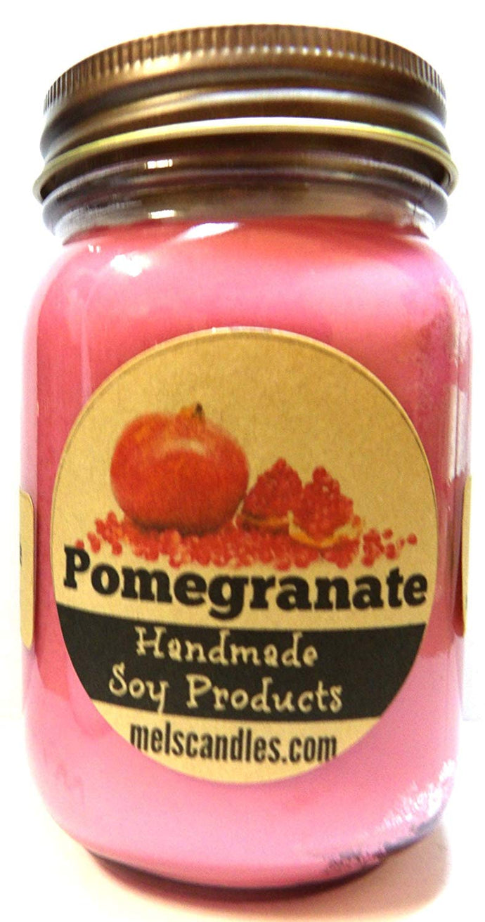 Pomegranate 16oz All Natural Country Jar Soy Candle - Apx Burn Time 144 Hours - mels-candles-more