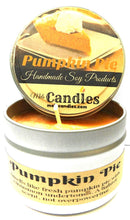 Load image into Gallery viewer, Pumpkin Pie 4oz All Natural Soy Candle Tin Approximate Burn Time 30 Hours - mels-candles-more