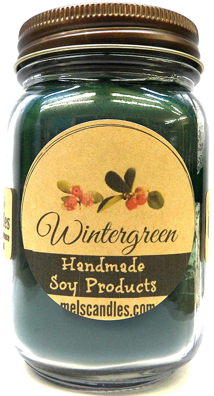 Wintergreen 16oz Country Jar 100% Soy Candle - Handmade in Rolla MO - mels-candles-more