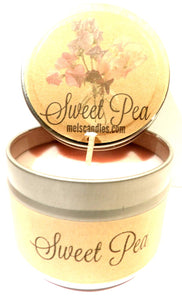 Sweet Pea 4oz All Natural Novelty Tin Soy Candle, Take It Any Where Approximate Burn Time 30 Hours - mels-candles-more