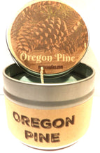 Load image into Gallery viewer, Oregon Pine 4oz All Natural Novelty Tin Soy Candle, Take It Any Where Approximate Burn Time 30 Hours - mels-candles-more