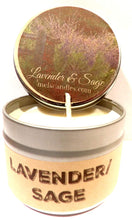 Load image into Gallery viewer, Lavender and Sage 4oz All Natural Tin Soy Candle, Take It Any Where Approximate Burn Time 36 Hours - mels-candles-more