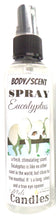 Load image into Gallery viewer, Eucalyptus - 4 ounce Bottle of Scent Spray, Body Spray, Linen Spray - Multi purpose handmade product - mels-candles-more