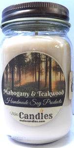 Mahogony Teak Wood 16 ounce Country Jar Handmade Soy Candle - mels-candles-more
