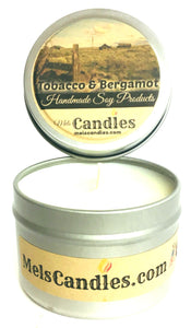 Tobacco and Bergamot 4 Ounce Handmade Soy Candle Tin